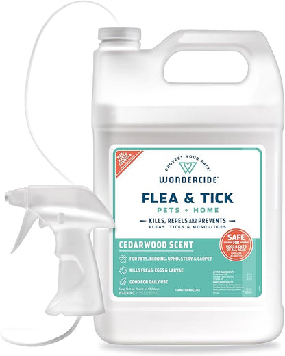 Wondercide - Flea, Tick &amp; Mosquito Spray for Dogs, Cats, and Home - Flea and Tick Killer, Control, Prevention, Treatment - with Natural Essential Oils - Pet and Family Safe - Cedarwood 128 oz