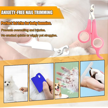 Rabbit Grooming Kit – Bunny Grooming Kit with Shedding Brush, Nail Clippers &amp; Comb – Small Animal Grooming Supplies for Rabbits, Guinea Pigs, Hamsters, Ferrets - Small Pet Shedding &amp; Care (Pink)
