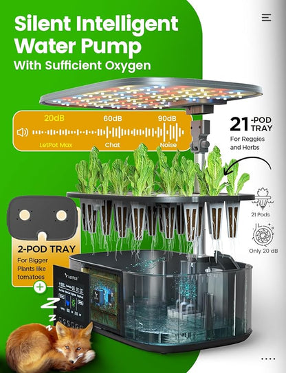 LetPot LPH-Max Hydroponics Growing System Kit, 21 Pods APP &amp; WiFi Automatic Controlled Smart Indoor Garden with 36W LED Grow Light, Auto Drip Irrigation Kits, Self-Managed Nurturing &amp; Watering