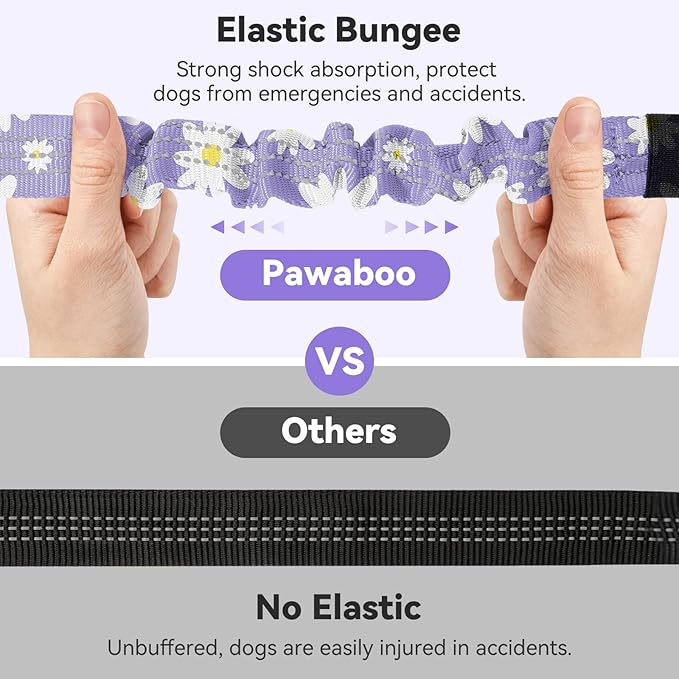 Pawaboo Dog Seatbelt for Car, Dog Seat Belt Bungee, Shockproof Dogs Tether for Car with Buckle &amp; Hook Latch, Adjustable Reflective Dogs Cars Harness Leash with 360° Lockable Buckle, Light Purple