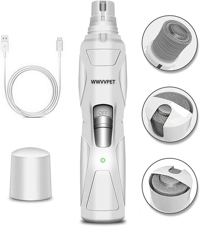 Pet Nail Grinder with LED Light &amp; 2 Grinding Heads, 2-Speed Low Noise &amp; More Powerful Dog Nail Grinder, Pet Nail Trimmer File, Painless Paw Claw Care, Quiet Toenail Grooming Tool for L/M/S Dogs/Cats