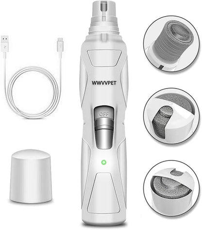 Pet Nail Grinder with LED Light &amp; 2 Grinding Heads, 2-Speed Low Noise &amp; More Powerful Dog Nail Grinder, Pet Nail Trimmer File, Painless Paw Claw Care, Quiet Toenail Grooming Tool for L/M/S Dogs/Cats