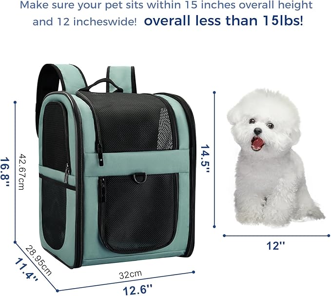 Apollo Walker Dog &amp; Cat Carrier Backpack for 4-15lb Pets - Ventilated Safe Design with Padded Back Support, Breathable Mesh Pet Backpack for Hiking, Travel, Outdoor (Blue)
