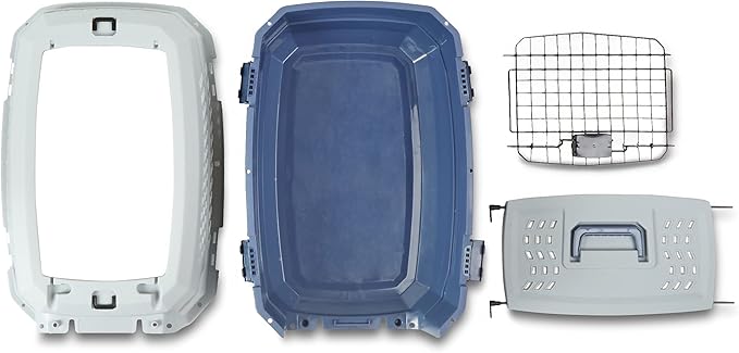 Amazon Basics 2-Door Top-Load Hard-Sided Dogs, Cats Pet Travel Carrier, Gray &amp; Blue, 22.8"L x 15.0"W x 13.0"H