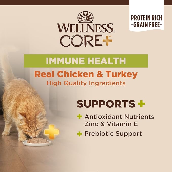 Wellness CORE+ Immune Health Pate Adult Wet Cat Food, Natural, Protein-Rich, Grain Free, 2.8 Ounce, 12 Pack (Chicken &amp; Turkey)