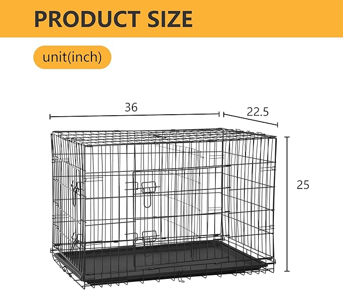FDW Dog Crate Dog Kennel Cage with Double Door,36 inch Folding Metal Wire Dog Cage with Removable Tray&amp;Divider Panel,Pet Crate for Medium Dogs,Black