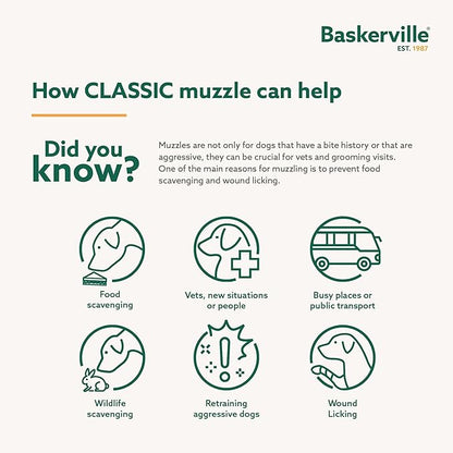 Baskerville Classic Basket Muzzle - Prevents Biting and Food Waste Scavenging, Ideal for Longer Nosed Dogs, Size 3, Length without mesh: 4.5 cm, length with mesh: 3.5 cm, circumference: 20 cm