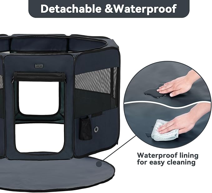 PETSFIT 45.5" Dog Playpen with Dual Zipper Doors –Sturdy Foldable Pet Playpen for Large &amp; Medium Dogs with Removable Mesh Top and Leakproof Bottom