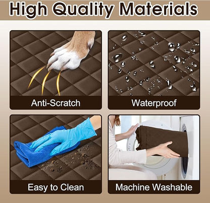 Waterproof Dog Car Seat Cover for Back Seat - Durable, Scratch Proof Pet Hammock with Nonslip Design &amp; Storage Pockets, Fits Cars, SUVs, Trucks - L, Coffee/Black