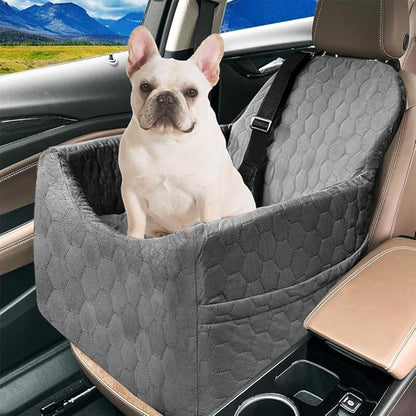 Dog Car Seat for Small/Medium Dogs - Dog Booster Seat with Safety Straps &amp; Non-Slip Base, Travel Pet Car Seat with Storage Pockets, Washable &amp; Removable, Suitable for Dogs Under 35 lbs (Gray)