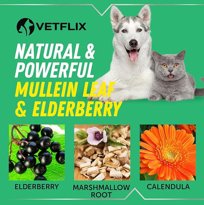 Kennel Cough Treatment for Dogs &amp; Cats - Made in USA - Dog Allergy &amp; Cat Asthma Relief - Mullen Leaf &amp; Elderberry Blend - Dry, Wet &amp; Barky Cough Relief for Dogs &amp; Cats - All Breeds &amp; Sizes - 2 Fl Oz