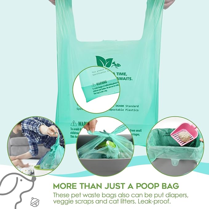 Compostable Dog Poop Bags for Swivel Bin &amp; Rake Dog Pooper Scooper, AYOTEE Heavy Duty Poop Bags for Dogs Biodegradable,Tear-Free Large Dog Bags for Poop 50 Packs, Dog Waste Bags with Handles, Green