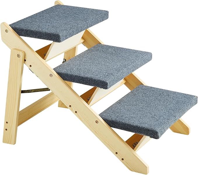 VEVOR Wood Pet Stairs/Pet Steps, 2-in-1 Foldable Wooden Dog Stair for Beds, Sofa and Cars, Dog Stairs &amp; Ramp with 3 Steps for Small Medium Large Pet, up to 150 lbs