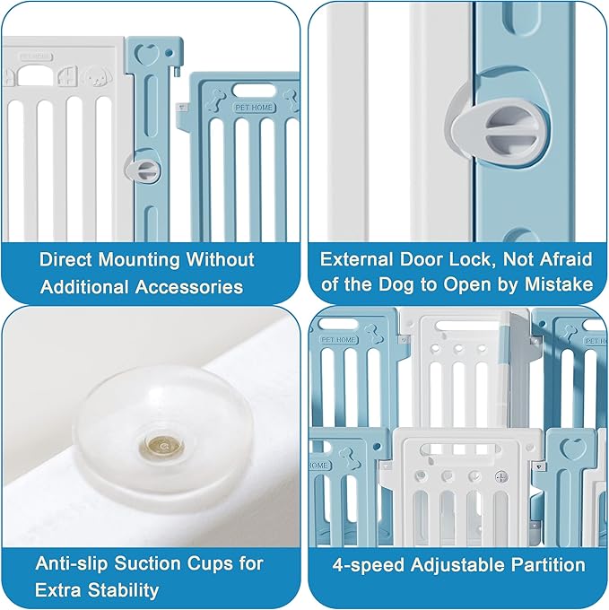 2 Room Dog Playpen with Door,DIY Shape Combination Puppy Pen,16-Panel+2 Link Piece+Large Door+Small Door,25.5" H Dog Fence,Non-Slip&amp;Secure Pet Gate,Easy to Assemble,Blue+White