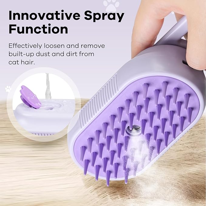Cat Steam Brush for Shedding, 4 in 1 Rechargeable Steam Brush for Cats and Dogs, Anti-Static, Massage, Cleaning, Shedding &amp; Combing All In One! (purple)