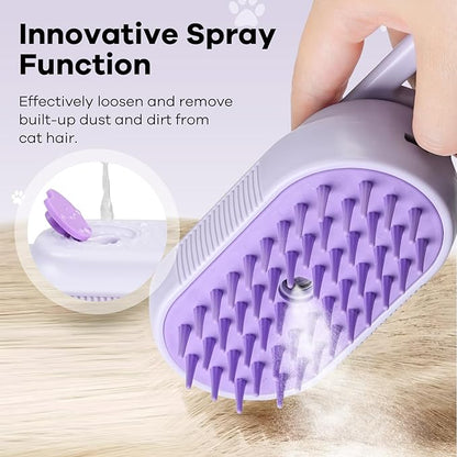 Cat Steam Brush for Shedding, 4 in 1 Rechargeable Steam Brush for Cats and Dogs, Anti-Static, Massage, Cleaning, Shedding &amp; Combing All In One! (purple)