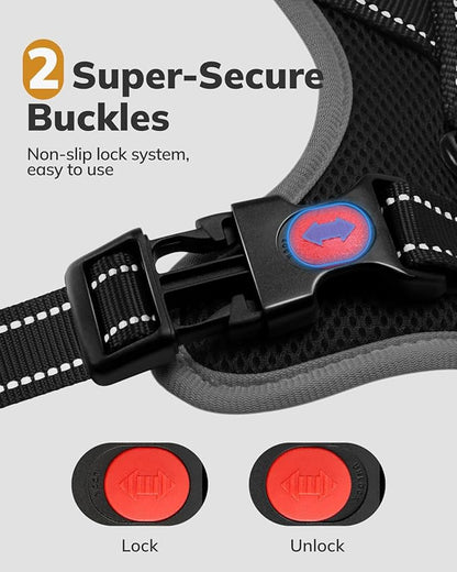 MIDOG No-Pull Dog Harness | Adjustable &amp; Reflective Pet Harness Leash Set for Small Medium Large Dogs Walking, Training| No Choke, Front Clip, Soft Padded Vest with Easy Control Handle - Black, M