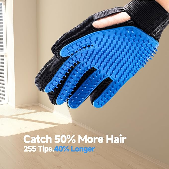 2-in-1 Pet Grooming Glove &amp; Fabric Hair Remover - Reusabie, Silicone Massage Bristles,Static Adhesion for Quiuck Shedding Control,Safe for Dogs &amp; Cats