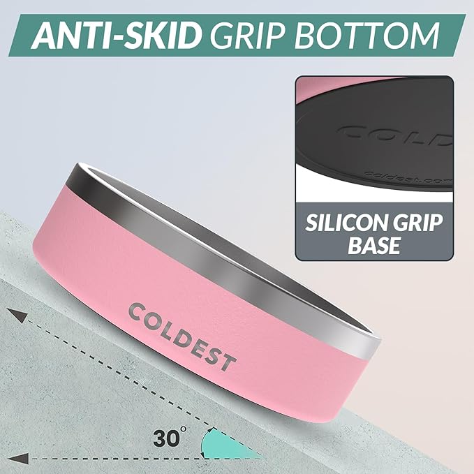 Coldest Dog Bowl - Anti Rust Metal, Non Slip, 3 Layers Insulated Stainless Steel Dog Bowls - Spill Proof &amp; Heavy Duty - Water Bowl for Dogs, Cats &amp; Pets, Dish Washer Safe (42 oz,Cotton Candy Pink)