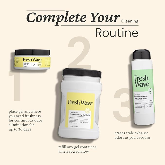 Fresh Wave Lemon Odor Removing Gel, 7 oz., Pack of 3 - Safer Odor Absorbers for Home, Natural Plant-Based Odor Eliminator, Every 7 oz. lasts 15-30 Days, For Cooking, Trash &amp; Pets
