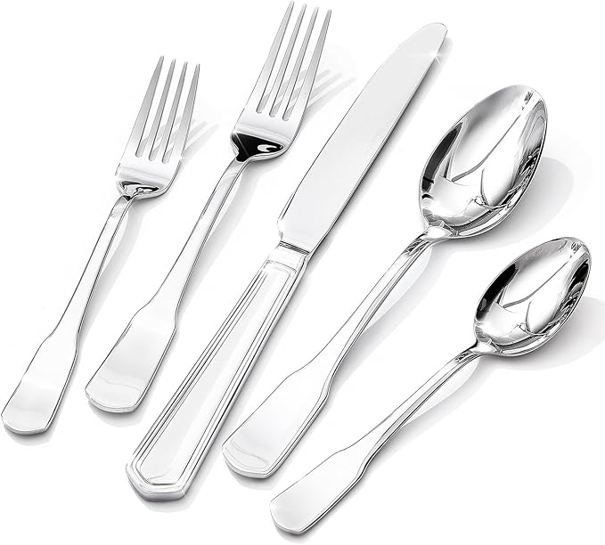 HIKAA Premium Silverware Set, Stainless Steel Flatware Set with Wide-Based Handles for Comfort &amp; Durability, Forks &amp; Spoons Cutlery Silverware Set (40PCS)