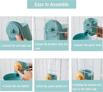 Hanging Automatic Rabbit Food Water Dispenser, Auto Dog Kennel Water Dispenser 35OZ Gravity Bunny Feeder, Dog Cage &amp; Crate Water Dispenser for Rabbit Guinea Pig Hedgehog Ferret Kitty Puppy