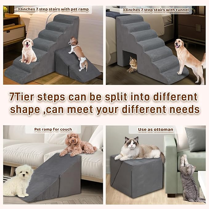 Dog Stairs &amp; Steps for High Beds 30-36 inches High Tall for Large Medium Dogs, LitaiL 30inch 7 Steps Pet Stairs/Steps for High Beds,llDogs, Non-Slip Dog Ramps for Small Dogs and Cats