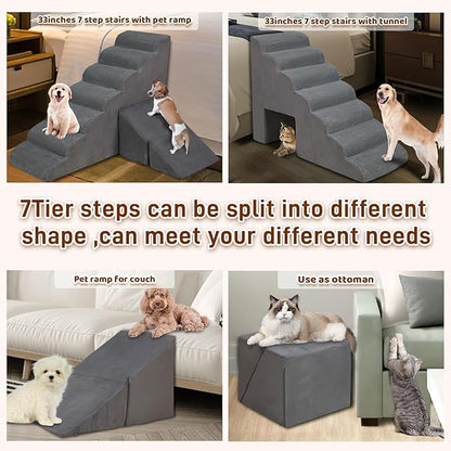 Dog Stairs &amp; Steps for High Beds 30-36 inches High Tall for Large Medium Dogs, LitaiL 30inch 7 Steps Pet Stairs/Steps for High Beds,llDogs, Non-Slip Dog Ramps for Small Dogs and Cats