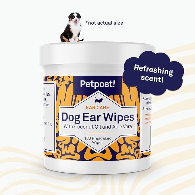 Petpost | Dog Ear Cleaner Wipes - Ultra Soft Cotton Pads in Coconut Oil Aloe Solution - Dog Ear Rinse &amp; Cleanser 100 ct.