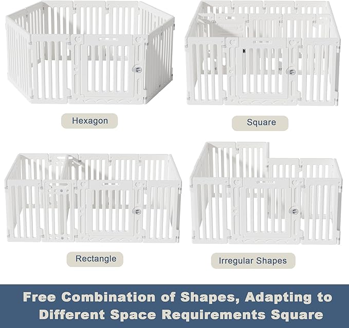 2 Room Dog Playpen with Door,DIY Shape Combination Puppy Pen,16-Panel+2 Link Piece+Large Door+Small Door,25.5" H Dog Fence,Non-Slip&amp;Secure Pet Gate,Easy to Assemble