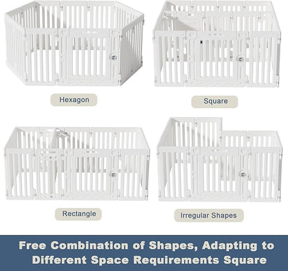 2 Room Dog Playpen with Door,DIY Shape Combination Puppy Pen,16-Panel+2 Link Piece+Large Door+Small Door,25.5" H Dog Fence,Non-Slip&amp;Secure Pet Gate,Easy to Assemble