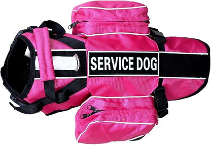 Serijoars Dog Vest Harnesses with Saddlebag Backpack for Camping &amp; Travel - Reflective Hound Hiking Backpack Saddle Bag - Lightweight Vest Harness for Medium &amp; Large Dogs (Hot Pink, S)