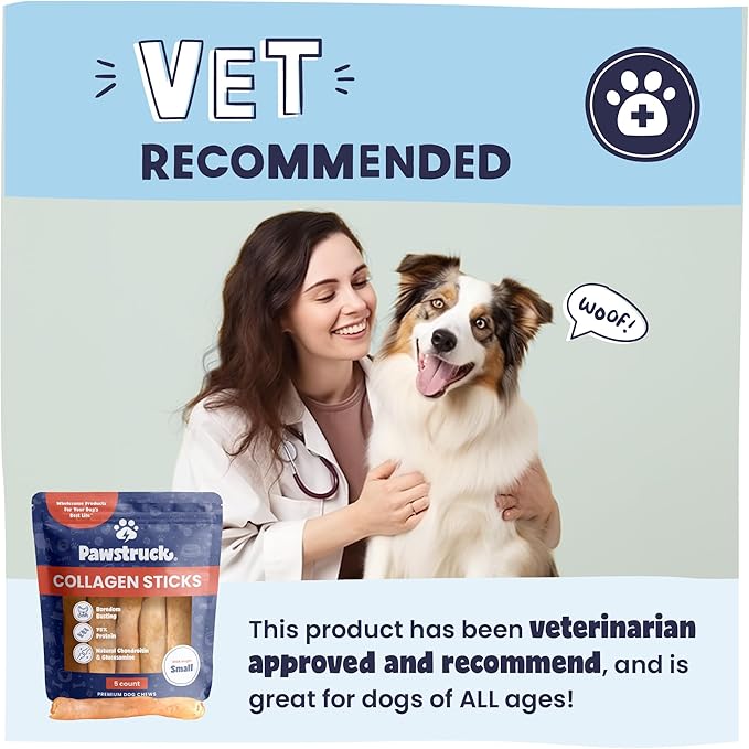 Pawstruck Natural 5-7" Beef Collagen Sticks for Dogs – Long-Lasting Rawhide Alternative, High Protein &amp; Low Fat with Chondroitin &amp; Glucosamine – 5 Pack