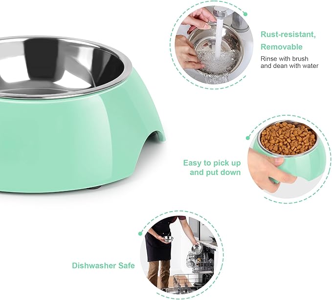Elevated Dog Bowls Set - Non-Slip Raised Pet Feeder with Medium (2 Cups) &amp; Large (4 Cups) Stainless Steel Bowls - Includes Durable Resin Stand for Puppies, Adult Dogs &amp; Cats - Green