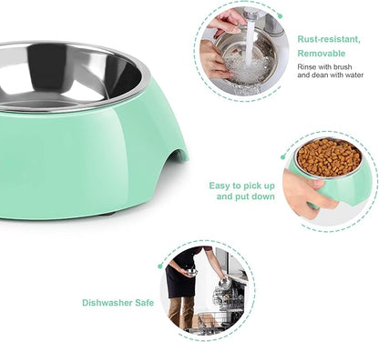 Elevated Dog Bowls Set - Non-Slip Raised Pet Feeder with Medium (2 Cups) &amp; Large (4 Cups) Stainless Steel Bowls - Includes Durable Resin Stand for Puppies, Adult Dogs &amp; Cats - Green