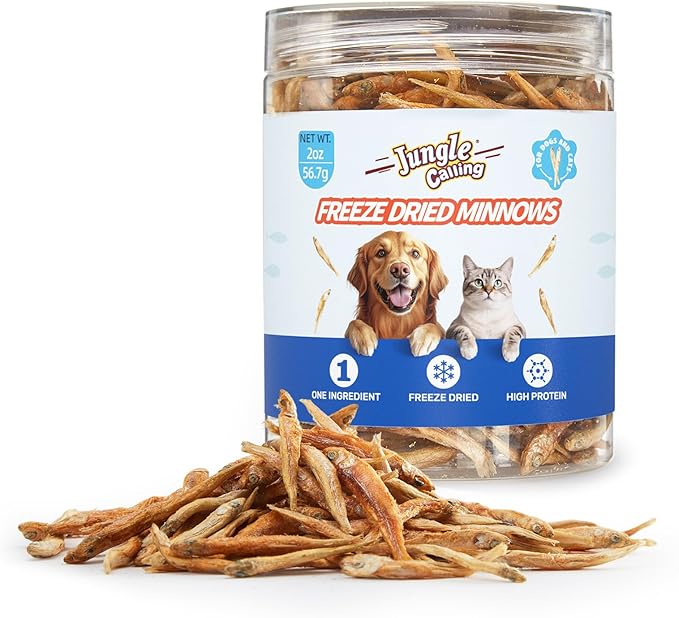 Jungle Calling Freeze Dried Minnows for Cats &amp; Dogs, Single Ingredient Fish Cat &amp; Dog Treats, High Protein Grain Free Pet Training Snacks, 2 oz