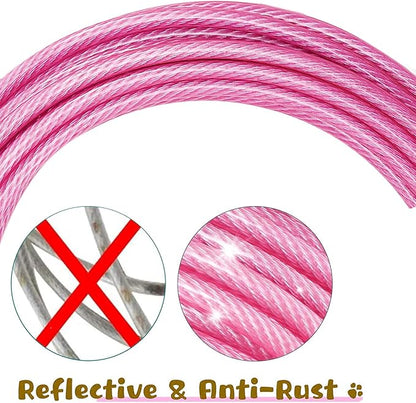 Dog Tie Out Cable for Outside,10FT Long Dog Leash&amp;Chains with Swivel Hook,Small-Large Dogs Runner Cable for Yard,Heavy Duty Dogs Lead Line for Outdoor and Camping (500lbs 10FT, Pink)