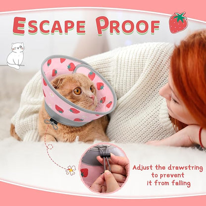 Cat Cone Collar Soft to Stop Licking, Adjustable, Foldable Lightweight Kitten Cones After Surgery Recovery for Cats &amp; Kittens, Cat Cone Alternative (Pink, M)