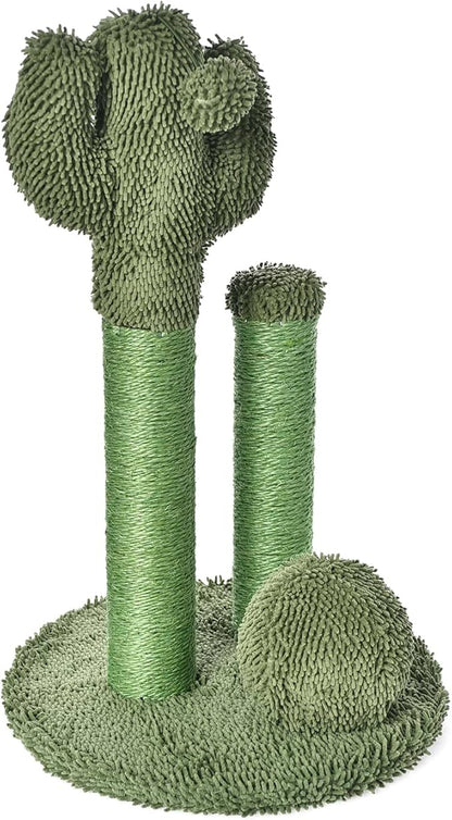 Amazon Basics Cat Scratcher - Indoor Cactus Triple Posts Cat &amp; Kittens Scratching Post with Dangling Ball, Large (27"H) - Green