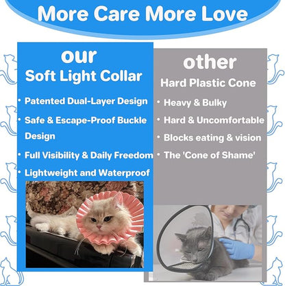 Soft Cat Cone Collar for Cats– Adjustable Lightweight Recovery E-Collar to Stop Licking, Scratching &amp; Biting After Surgery, Comfortable Wound Healing Cone Alternative (Blue, M)