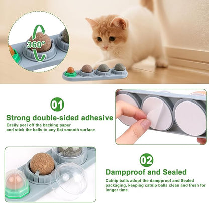 CCINEE Catnip Balls for Cats Wall Catnip Toys Edible Cat Toys for Cat Lick Safe Healthy Kitten Chew Toys Teeth Cleaning Dental Cat Toys(4 Flavor)