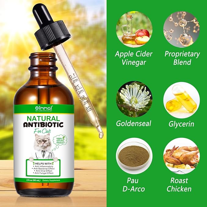 2PACK Antibiotics for Cats, Cats Antibiotics for Injections, Natural antibiotic for Cat Immune &amp; Allergy Relief, Cough Relief, Yeast Injection, UTI Treatments, Cat Antibiotic Supplement Drops, 2*60ML