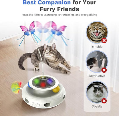 Automatic Interactive Cat Toys for Indoor Cats &amp; Bored Adults - Kitten Toys with Fluttering Butterfly, Ambush Feather &amp; Track Balls - Exercise &amp; Stimulation for Playful Cats (Beige)