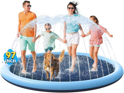 VISTOP Non-Slip Splash Pad for Kids and Dog, Thicken Sprinkler Pool Summer Outdoor Water Toys - Fun Backyard Fountain Play Mat for Baby Girls Boys Children or Pet Dog (97 inch, Blue&amp;Blue)