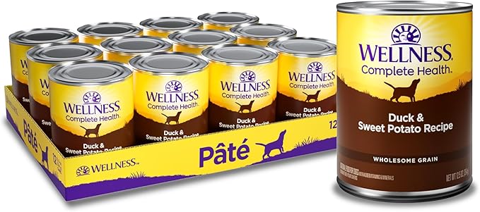 Wellness Complete Health Natural Wet Canned Dog Food, Duck &amp; Sweet Potato, 12.5-Ounce Can (Pack of 12)