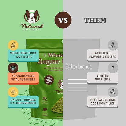 Natural Dog Company Dog Super Greens Food Topper, Dog Multivitamin Powder Vitamins &amp; Supplements, Boost Immunity &amp; Digestion, Wellness Nutrient-Rich Food Seasoning Meal Topper, 8 oz