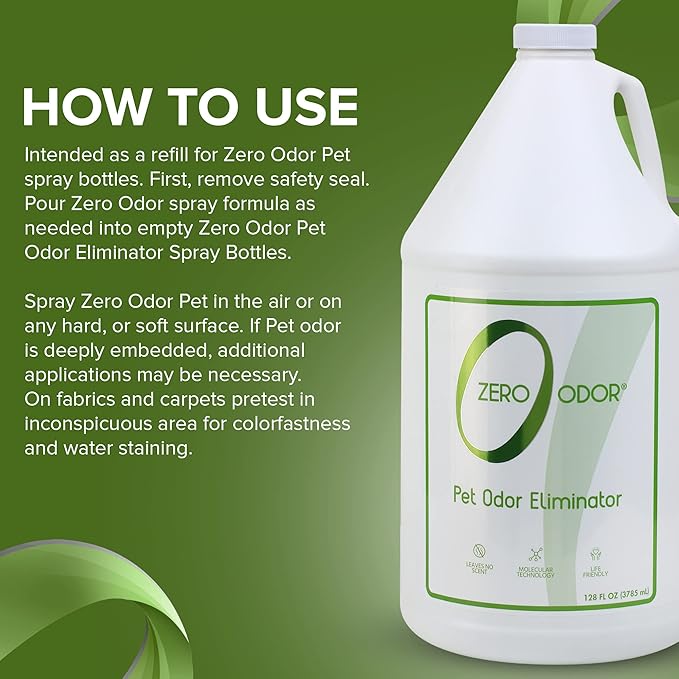 Zero Odor - Pet Odor Eliminator for strong odor, Eliminate Air &amp; Surface Odors – Patented Molecular Technology Best For Carpet, Furniture, Beds Smell Great Again (128 Ounces)