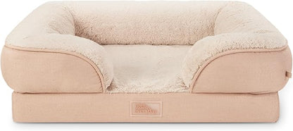 TOWN &amp; COUNTRY EVERYDAY CuddleTown Comfy Solid Bolster Sofa Pet Bed, Supportive &amp; Calming Egg Crate Foam, Non-Slip Bottom, Machine Washable Cover, Warm Taupe, Large 35"x25"x8"