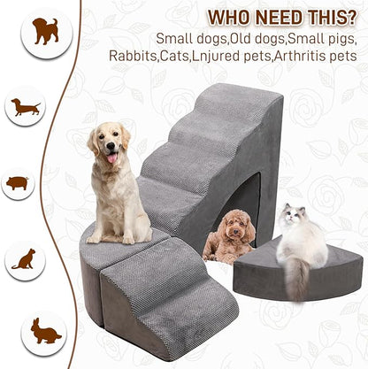 Foam Dog Stairs &amp; Steps Ramps for High Beds 30 inches Tall for Small Dogs and Cats, LitaiL 6 Step Pet Stairs Steps for High Beds 30 inch Large Dogs, Non-Slip Dog Ramps for Older Cat