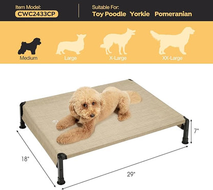 Veehoo Cooling Outdoor Dog Bed, Heavy Duty Elevated Pet Bed with Washable &amp; Breathable Teslin Mesh, Non-Slip Silicon Feet, Dog Cot Bed with Support Hem, 29" x 18", Beige Coffee, CWC2433
